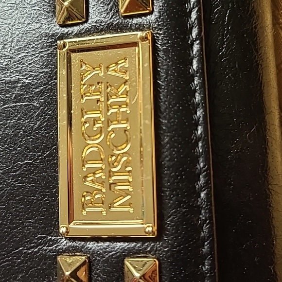 NWT Badgley Mischka Black Leather Gold Studded Wallet Clutch Ann Shine 7.5"x4" - Picture 3 of 16